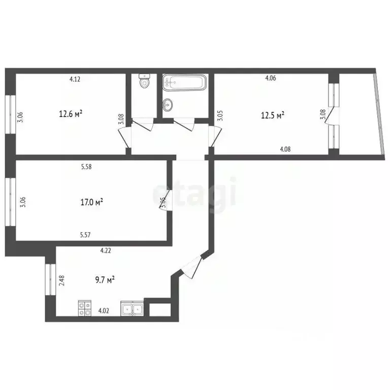 3-к кв. Челябинская область, Челябинск ул. Чичерина, 29 (65.0 м) - Фото 2