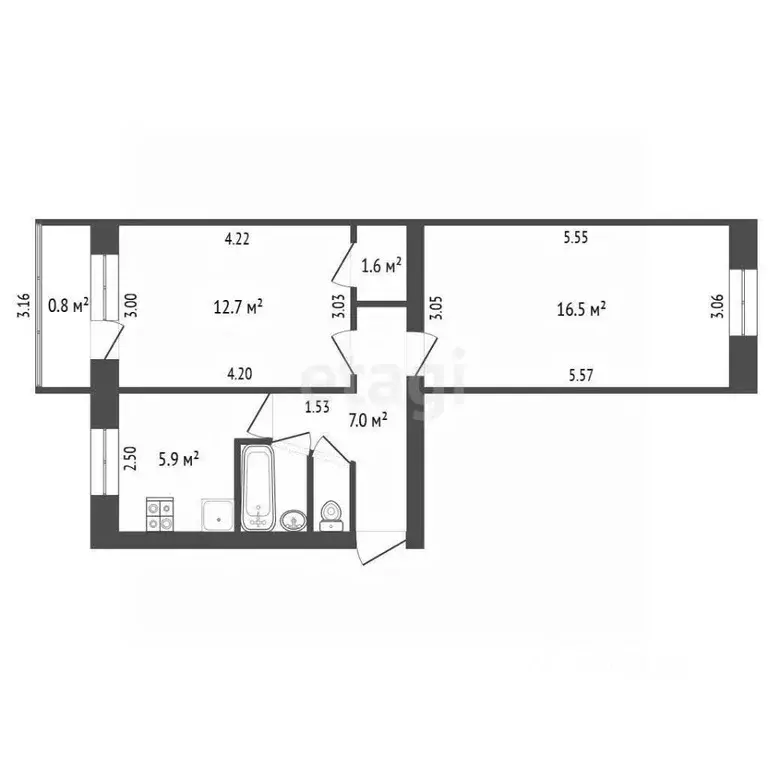 2-к кв. Башкортостан, Стерлитамак Вокзальная ул., 36 (46.5 м) - Фото 2
