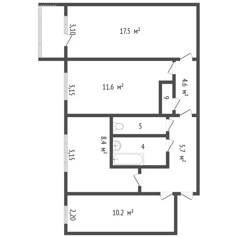 3-комнатная квартира: Благовещенск, Амурская улица, 27 (58.9 м) - Фото 1