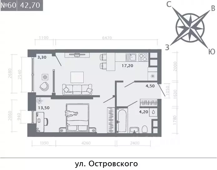 1-к кв. Татарстан, Казань ул. Островского, 105 (42.7 м) - Фото 0