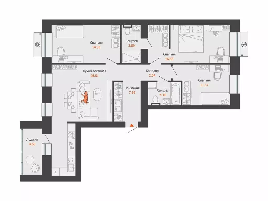 3-комнатная квартира: село Первомайский, микрорайон Звёздный (88 м) - Фото 1