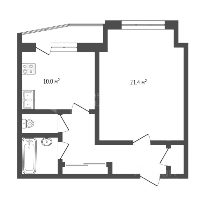 1-к кв. Тюменская область, Тюмень ул. Монтажников, 8 (43.2 м) - Фото 2