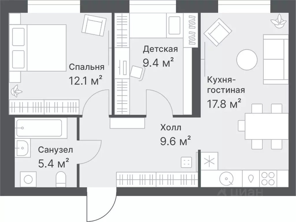 2-к кв. Тюменская область, Тюмень Кремлевская ул., 95 (54.3 м) - Фото 0