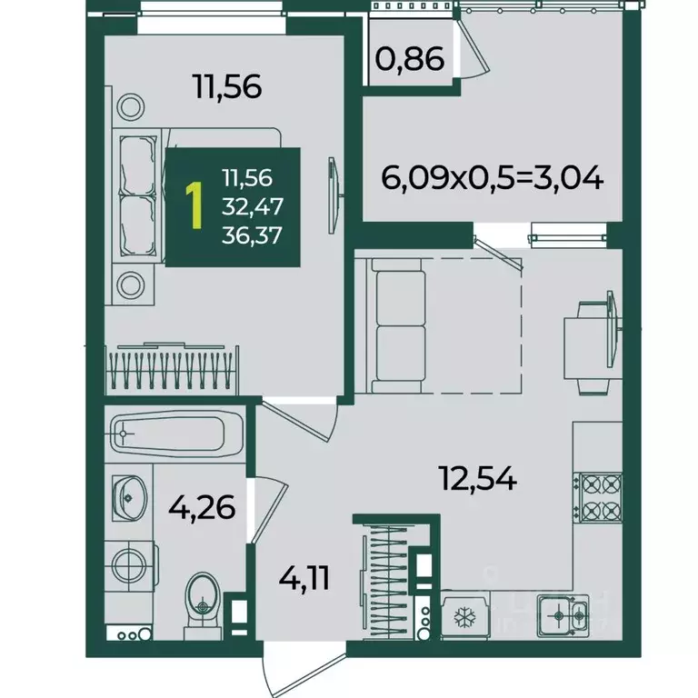 1-к кв. Краснодарский край, Краснодар Образцово мкр,  (36.37 м) - Фото 0