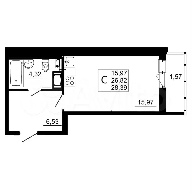 Квартира-студия, 26,8 м, 9/12 эт. - Фото 0