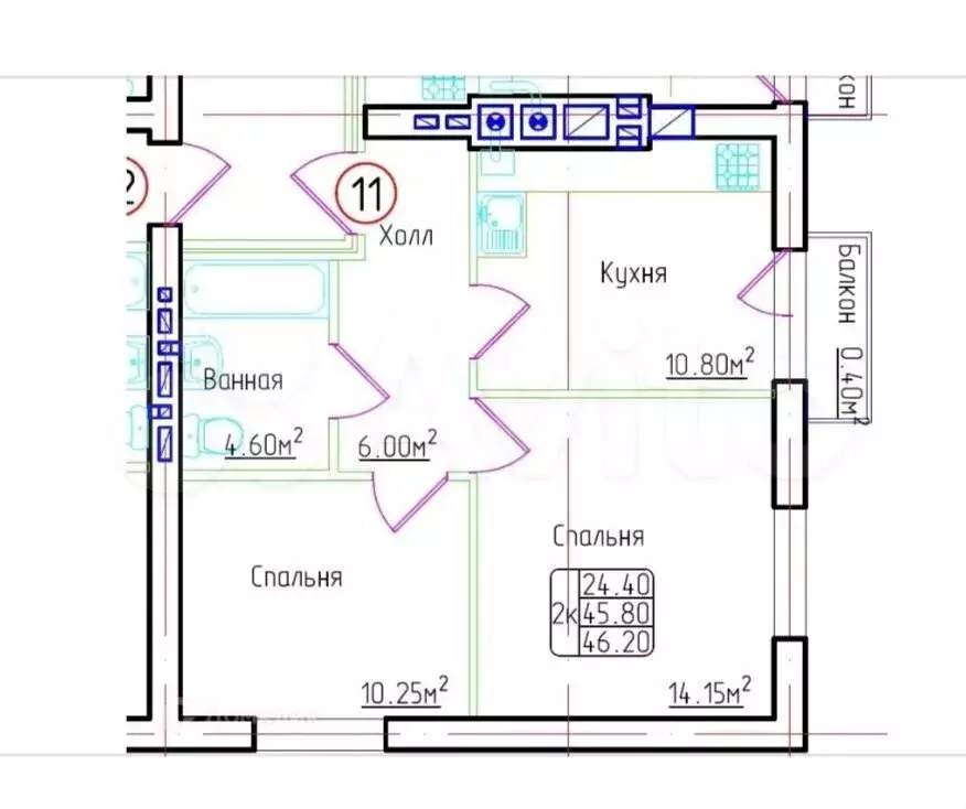 2-к. квартира, 46,2 м, 2/7 эт. - Фото 1