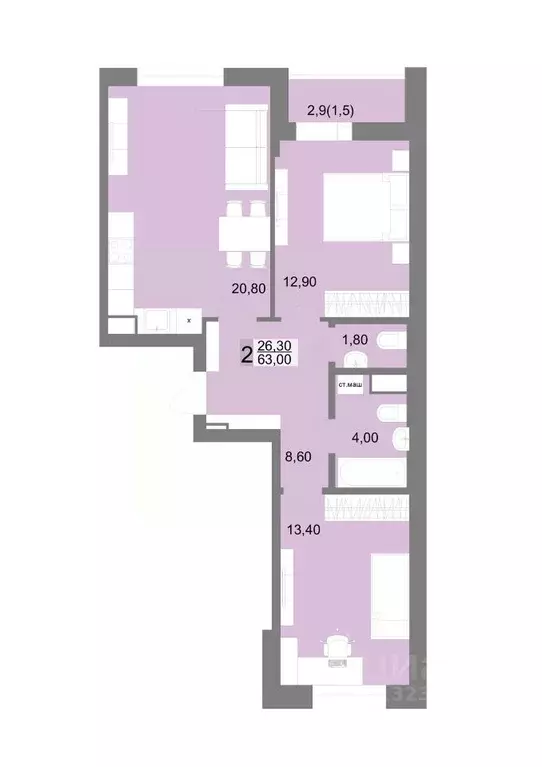 2-к кв. Свердловская область, Екатеринбург ул. Татищева, 102 (63.0 м) - Фото 0