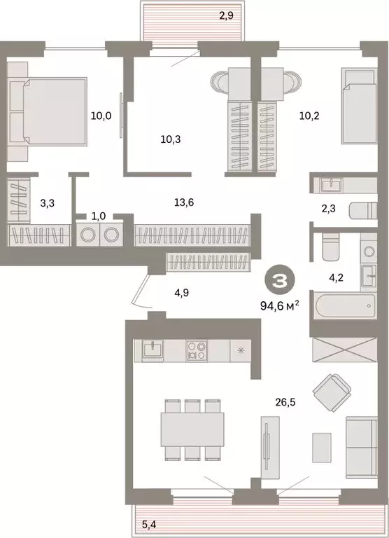 3-комнатная квартира: Екатеринбург, жилой район Сортировочный, ... - Фото 1