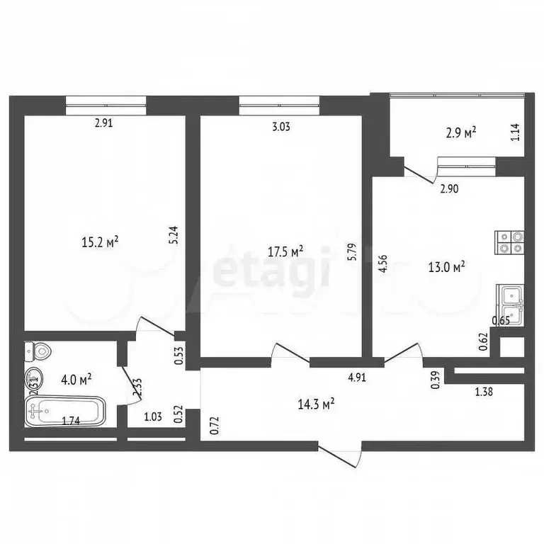 2-к. квартира, 64 м, 2/9 эт. - Фото 0