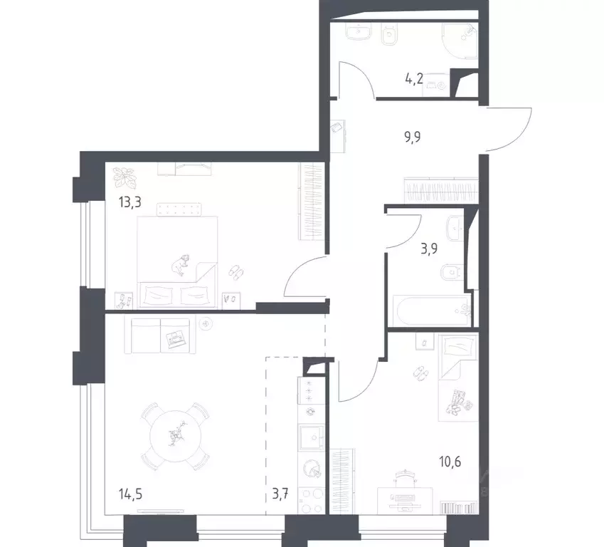 2-к кв. Москва Верейская 41 жилой комплекс, 3.1 (59.88 м) - Фото 1