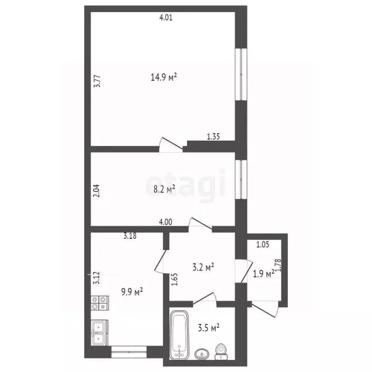 2-к кв. Ростовская область, Ростов-на-Дону Инициативная ул., 53 (41.0 ... - Фото 2