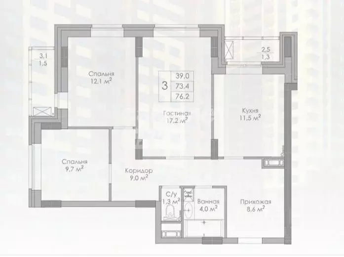 3-к кв. Липецкая область, Липецк Московская ул., 159к2 (76.2 м) - Фото 2