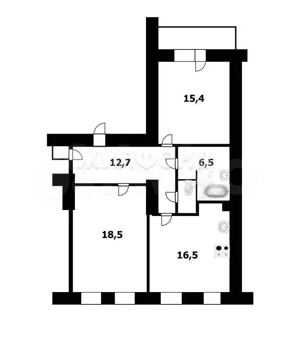 2-к. квартира, 69,8 м, 5/5 эт. - Фото 0