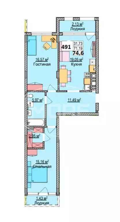 2-комнатная квартира: Зеленоградск, улица Гагарина, 87 (74.6 м) - Фото 1