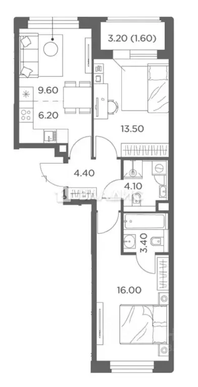 3-к кв. Московская область, Мытищи Белый Grad жилой комплекс, 12.3 ... - Фото 2
