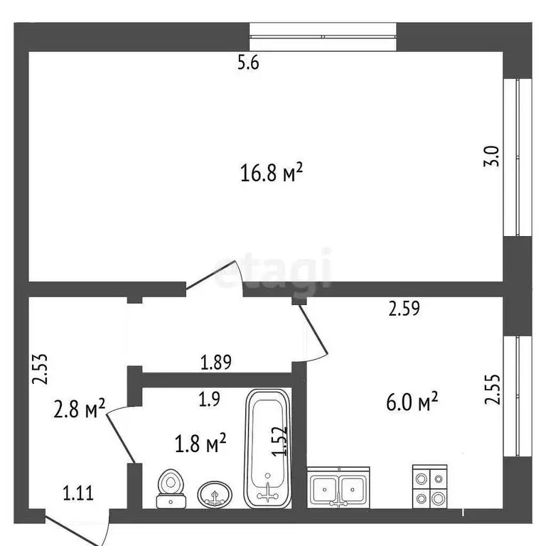 1-комнатная квартира: Редькино, деревня Редькино, 23 (30.8 м) - Фото 0