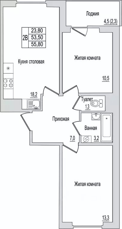 2-к кв. Псковская область, Псков ул. Юности, 10к1 (55.8 м) - Фото 1