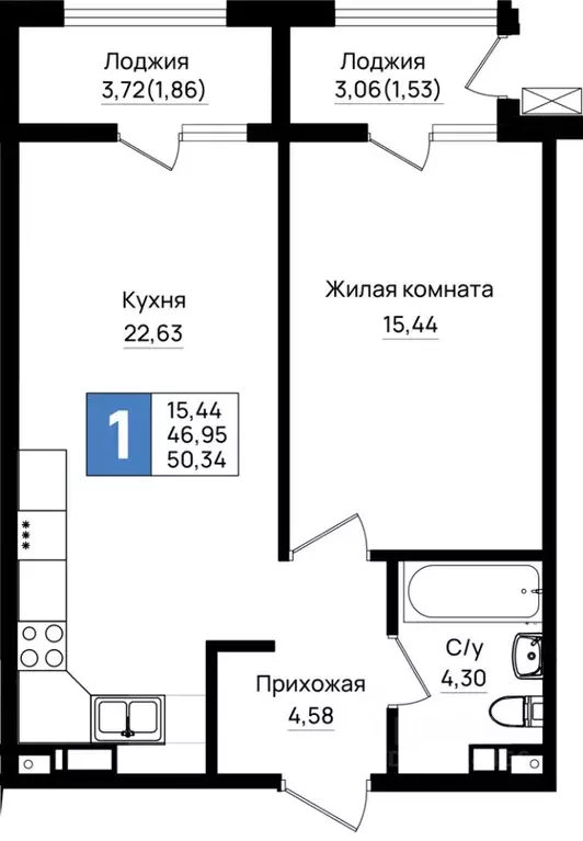 1-к кв. Краснодарский край, Новороссийск 5-я Бригада мкр,  (50.34 м) - Фото 0
