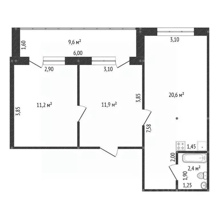 2-к кв. Башкортостан, Уфа Молодежный бул., 3 (50.9 м) - Фото 1
