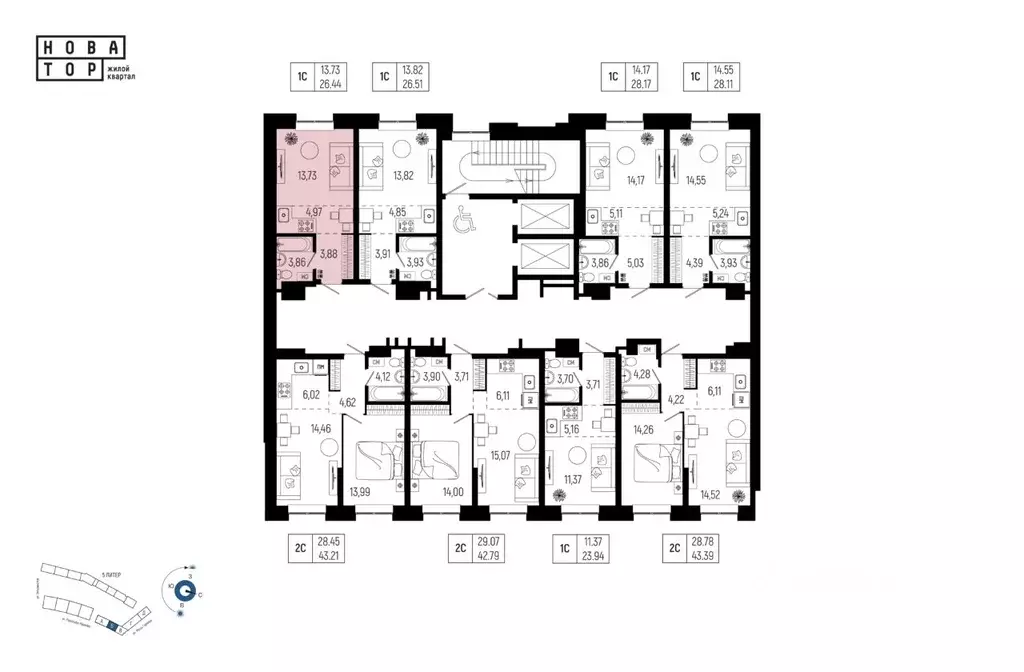 1-к кв. Башкортостан, Уфа Глумилино-1 мкр, Новатор жилой комплекс ... - Фото 1