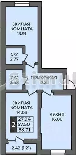 2-к кв. Оренбургская область, Оренбург ул. Ильи Глазунова, 6 (59.0 м) - Фото 1