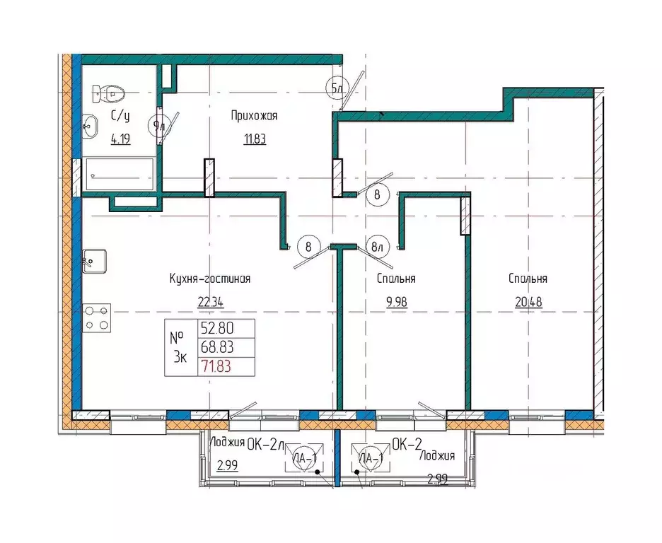 3-к кв. Саха (Якутия), Якутск ул. Кузьмина, 18 (71.83 м) - Фото 1