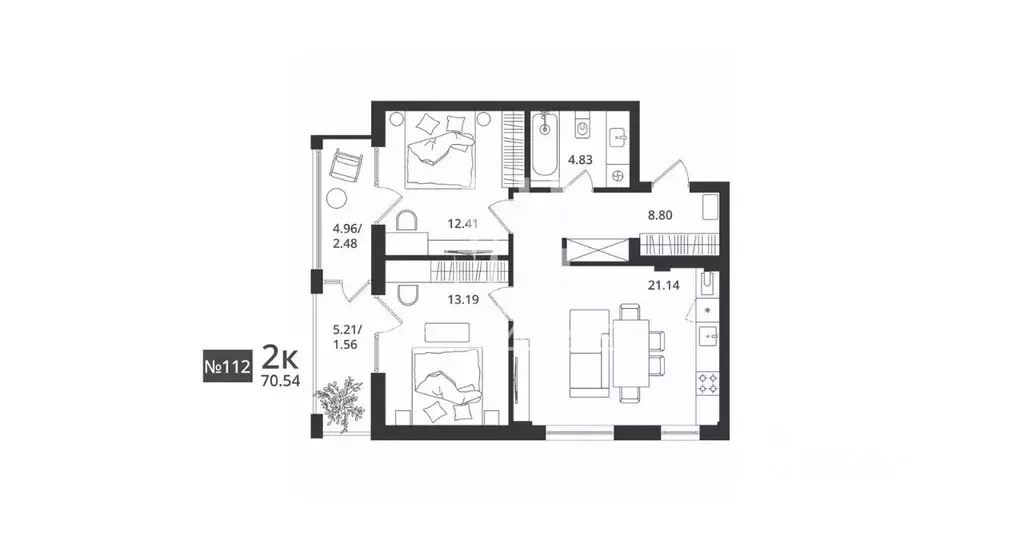 2-к кв. Калининградская область, Светлогорск Новая ул., 108-114 (70.54 ... - Фото 1