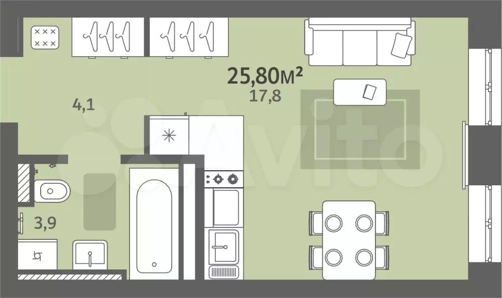 Квартира-студия, 25,8 м, 3/8 эт. - Фото 0