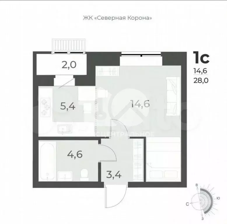 Квартира-студия: Новосибирск, улица имени генерал-майора А.Н. Рожкина, ... - Фото 0