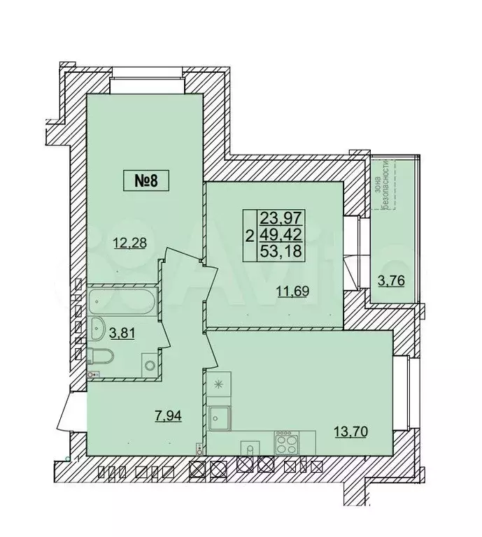 2-к. квартира, 53 м, 4/9 эт. - Фото 0