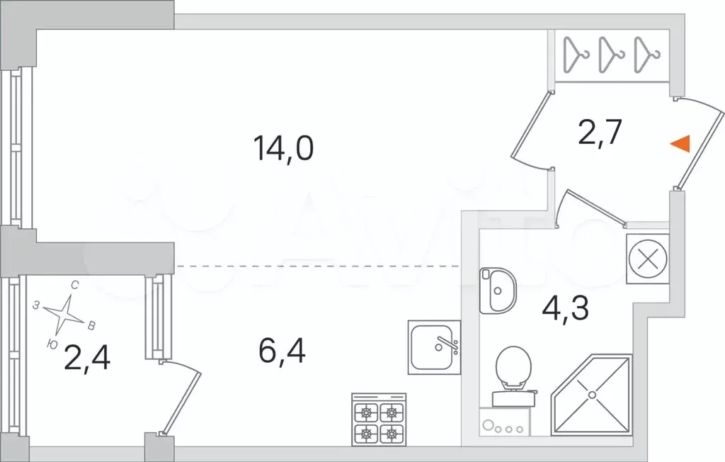 Квартира-студия, 28,6 м, 1/4 эт. - Фото 0