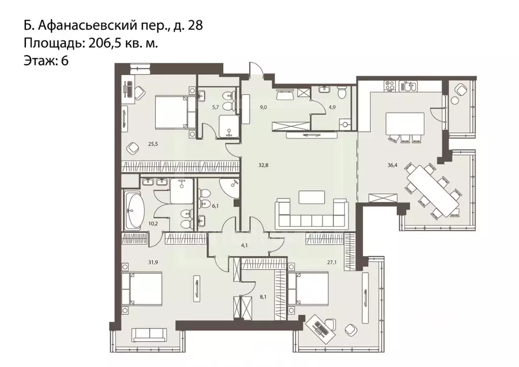 4-к кв. Москва Большой Афанасьевский пер., 28 (206.0 м) - Фото 2