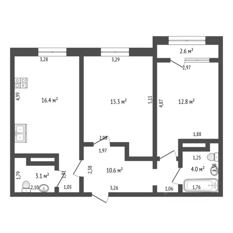 2-к кв. Тюменская область, Тюмень ул. Василия Подшибякина, 12 (62.1 м) - Фото 2