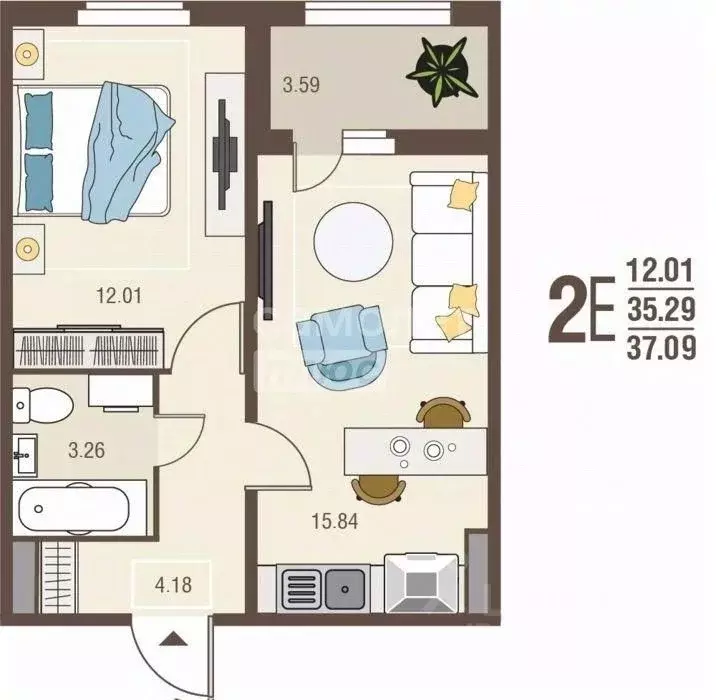 1-к кв. Курская область, Курск просп. Надежды Плевицкой, 17 (35.3 м) - Фото 2