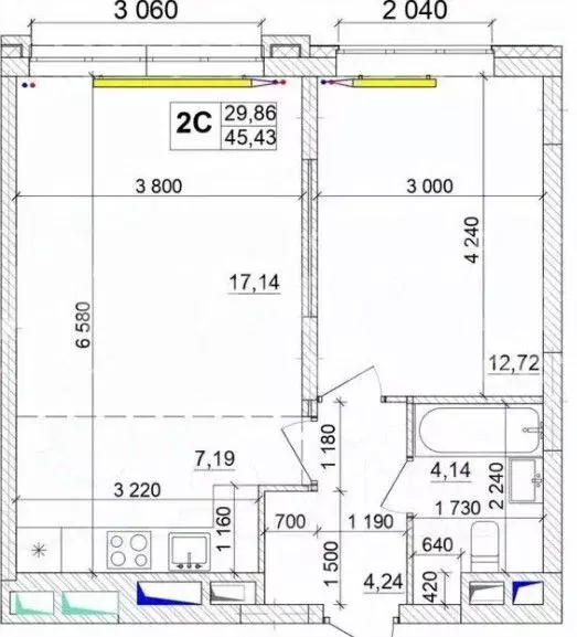 2-к кв. Кемеровская область, Кемерово ул. Сарыгина, 31 (46.0 м) - Фото 1