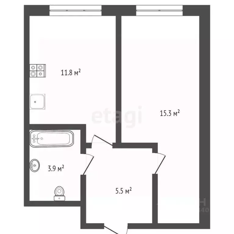 1-к кв. Тюменская область, Тюмень Полевая ул., 117к1 (39.0 м) - Фото 2