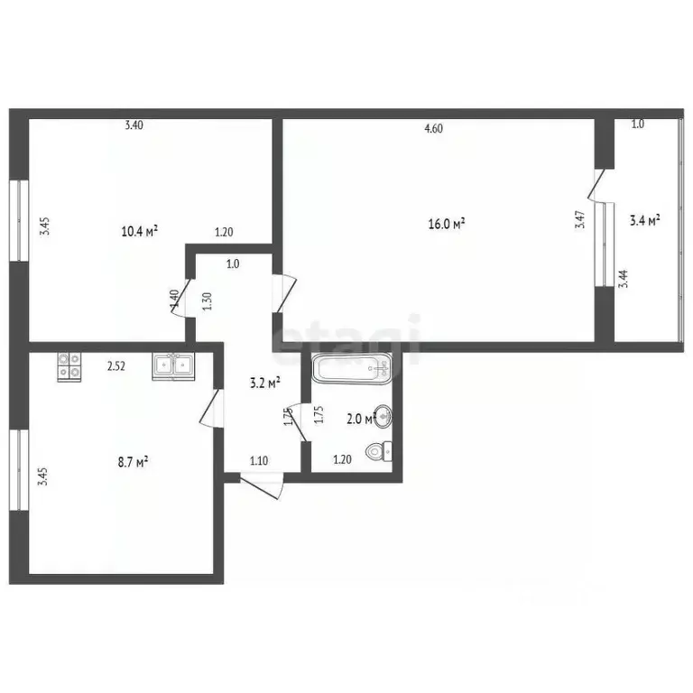 2-к кв. Ханты-Мансийский АО, Ханты-Мансийск ул. Лермонтова, 19 (40.3 ... - Фото 1