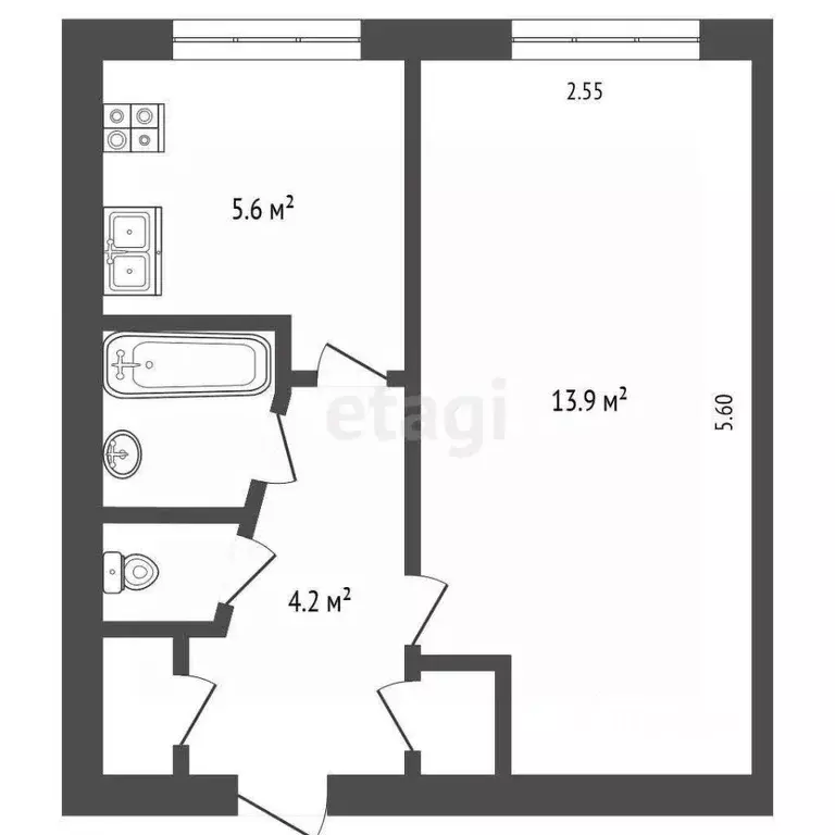 1-к кв. Вологодская область, Вологда ул. Герцена, 20 (27.6 м) - Фото 2