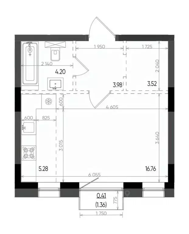 Студия Татарстан, Казань Минтимер жилой комплекс (34.15 м) - Фото 1
