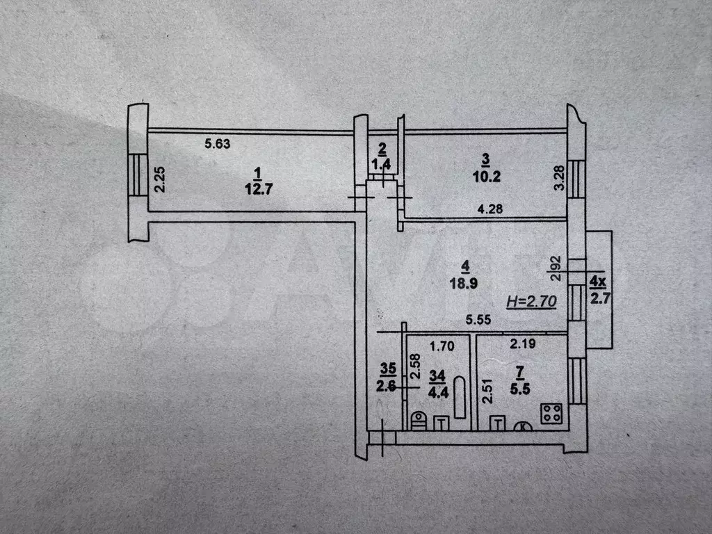 3-к. квартира, 60 м, 4/5 эт. - Фото 0