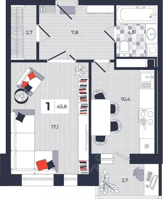 1-к кв. Тульская область, Тула ул. Академика Насоновой, 1А (45.8 м) - Фото 1
