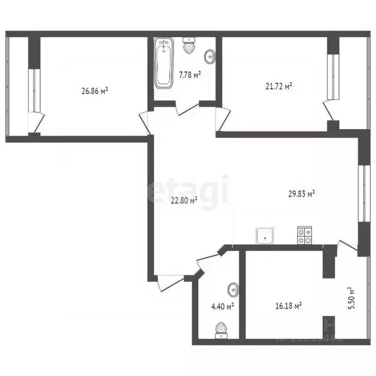 3-к кв. Тюменская область, Тюмень ул. Малыгина, 90 (129.1 м) - Фото 1