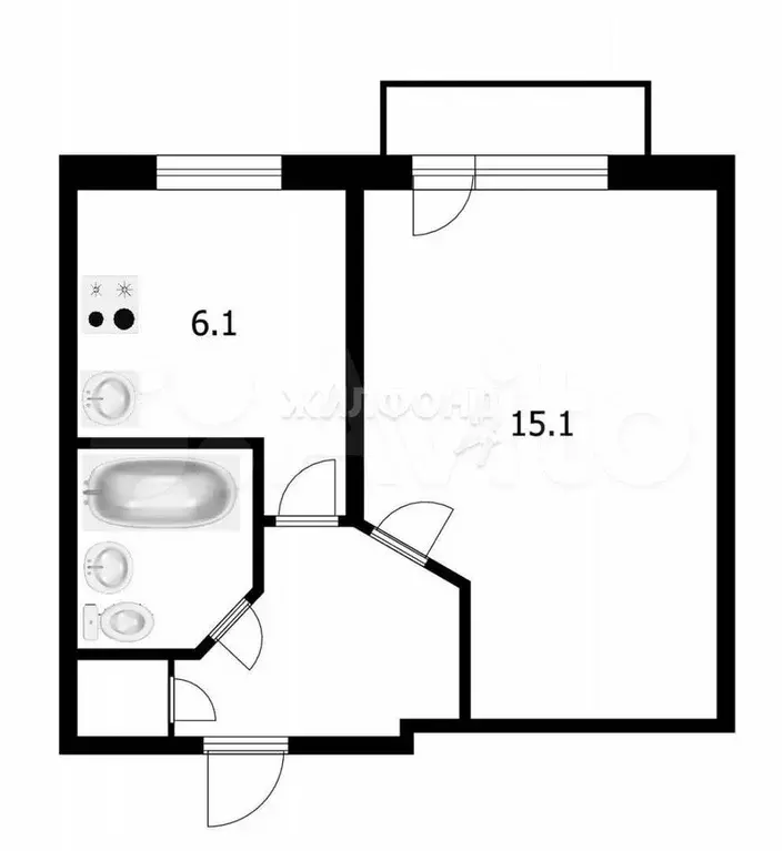 1-к. квартира, 28,9 м, 1/5 эт. - Фото 0