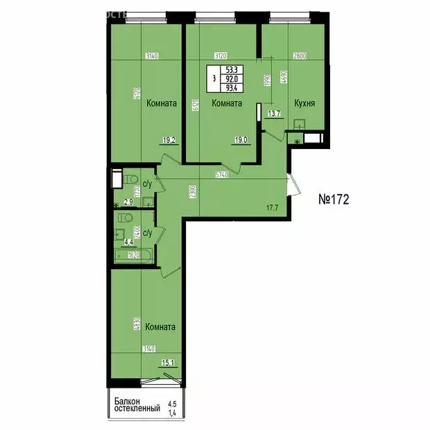 3-комнатная квартира: посёлок Парголово, Ольгинская дорога, 3/20 (93.4 ... - Фото 2