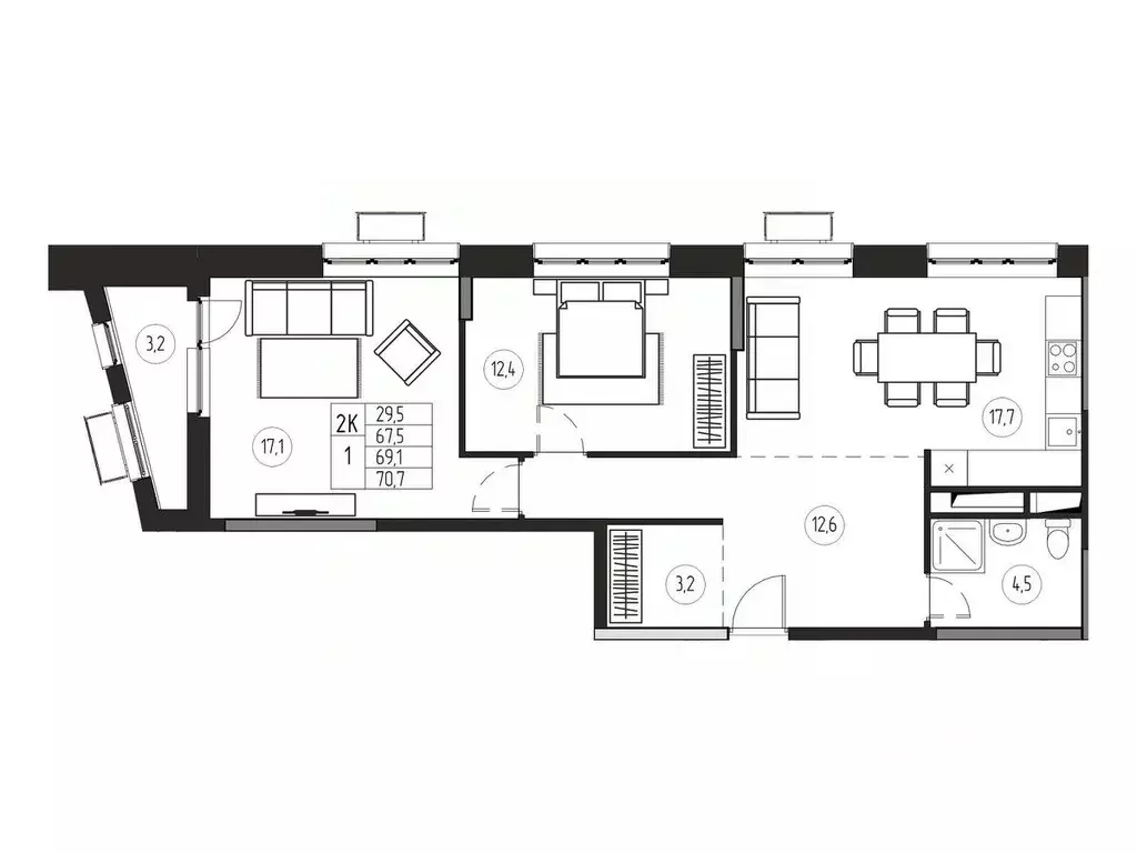 2-к кв. Московская область, Пушкино ул. Тургенева, 15А (69.1 м) - Фото 0