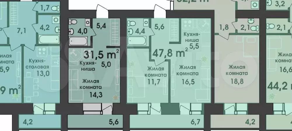 Квартира-студия, 31,5 м, 5/12 эт. - Фото 1
