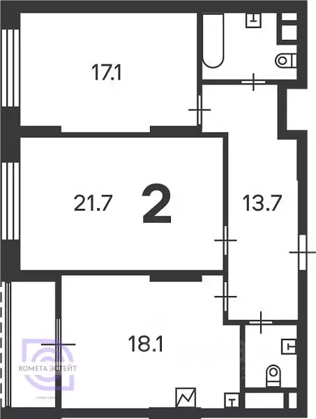 2-к кв. Москва Клинская ул., 2Ак7 (78.2 м) - Фото 1