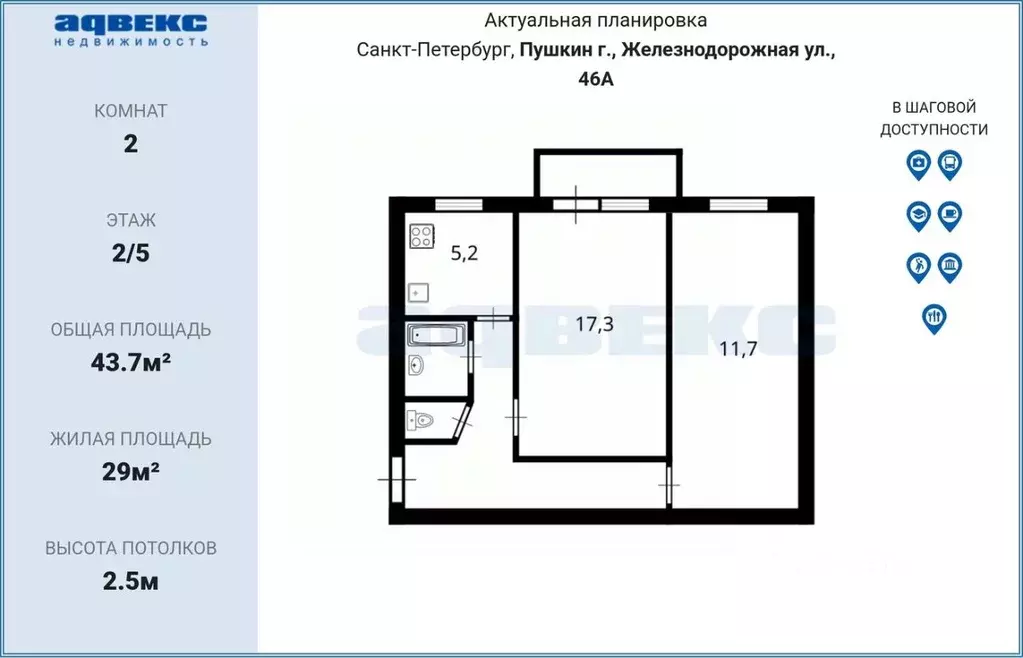 2-к кв. Санкт-Петербург, Санкт-Петербург, Пушкин Железнодорожная ул., ... - Фото 2