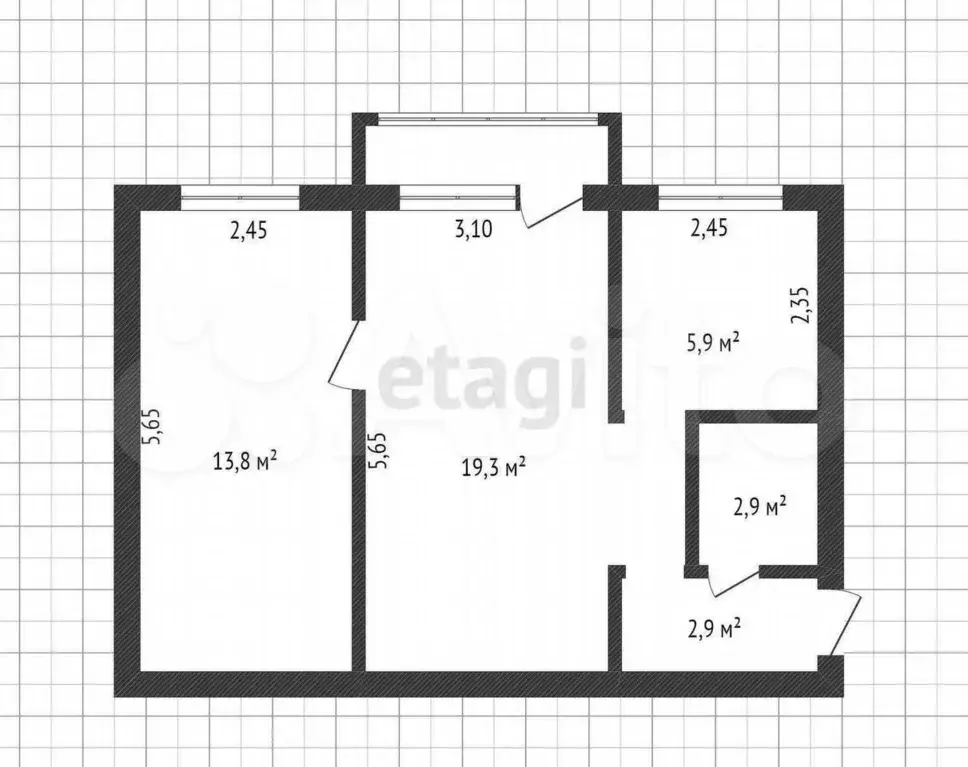 2-к. квартира, 39,7 м, 3/3 эт. - Фото 0