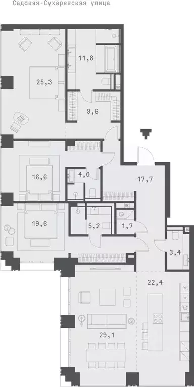 3-к кв. Москва Садовая-Сухаревская ул., 14 (165.32 м) - Фото 0